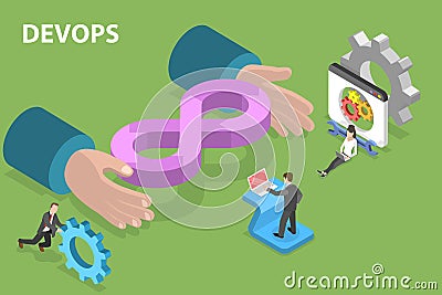 3D Isometric Flat Vector Conceptual Illustration of Devops Development and Operations Vector Illustration