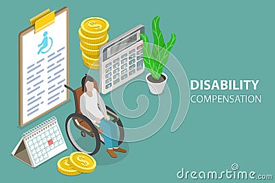 3D Isometric Flat Vector Conceptual Illustration of Disability Compensation Vector Illustration