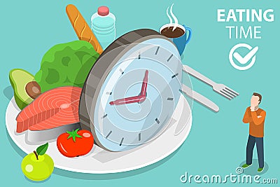 3D Isometric Flat Vector Conceptual Illustration of Eating Time. Vector Illustration