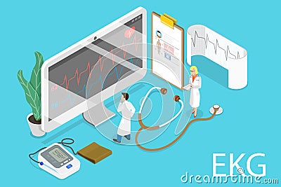 3D Isometric Flat Vector Conceptual Illustration of EKG - Electrocardiogram Vector Illustration