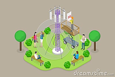 3D Isometric Flat Vector Conceptual Illustration of 5G Technology Vector Illustration