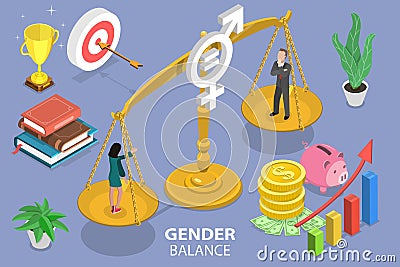 3D Isometric Flat Vector Conceptual Illustration of Gender Balance. Vector Illustration