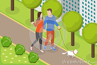 3D Isometric Flat Vector Conceptual Illustration of Happy Walking Couple Vector Illustration