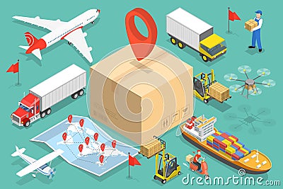 3D Isometric Flat Vector Conceptual Illustration of International Cargo Delivery Vector Illustration