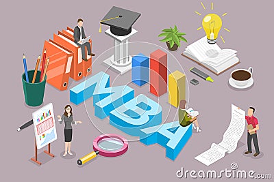 3D Isometric Flat Vector Conceptual Illustration of MBA - Master Of Business Administration Vector Illustration