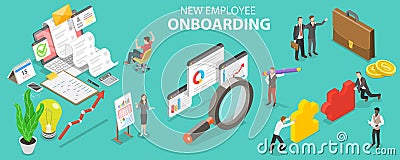 3D Isometric Flat Vector Conceptual Illustration of New Employee Onboarding Vector Illustration