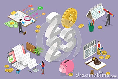 3D Isometric Flat Vector Conceptual Illustration of New Year 2023 And Taxes Vector Illustration