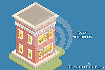 3D Isometric Flat Vector Conceptual Illustration of Noisy Neighbors Vector Illustration