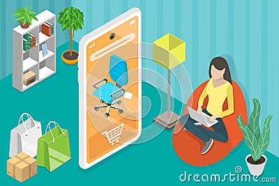 3D Isometric Flat Vector Conceptual Illustration of Online Furniture Store Vector Illustration