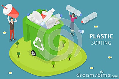 3D Isometric Flat Vector Conceptual Illustration of Plastic Garbage Collecting Vector Illustration