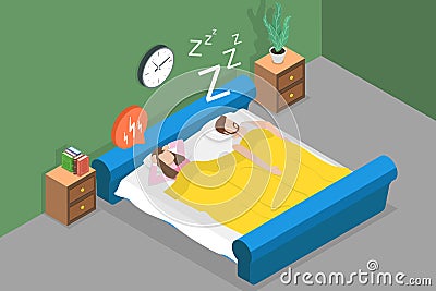 3D Isometric Flat Vector Conceptual Illustration of Snoring Vector Illustration