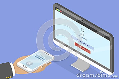 3D Isometric Flat Vector Conceptual Illustration of Two Steps Authentication Vector Illustration