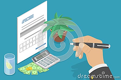 3D Isometric Flat Vector Conceptual Illustration of VAT Payment Calculation Vector Illustration