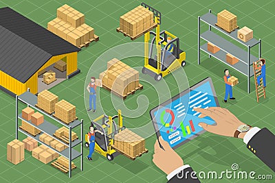 3D Isometric Flat Vector Conceptual Illustration of Warehouse Management Software Vector Illustration