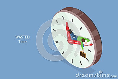 3D Isometric Flat Vector Conceptual Illustration of Wasted Time Vector Illustration