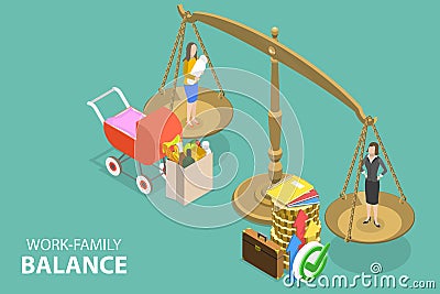 3D Isometric Flat Vector Conceptual Illustration of Work-family Balance Vector Illustration