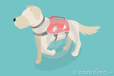 3D Isometric Flat Vector Illustration of Avalanche Rescue Dog Vector Illustration