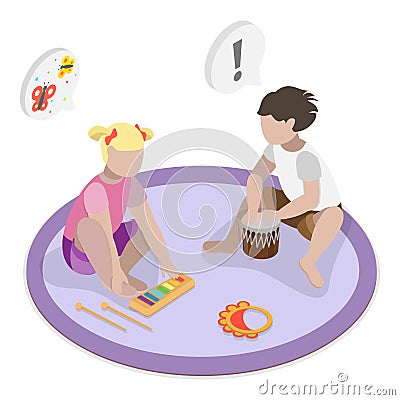 3D Isometric Flat Vector Illustration of Infants Cognitive Development. Item 3 Vector Illustration