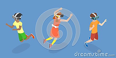 3D Isometric Flat Vector Illustration of Kids In Virtual Reality Vector Illustration