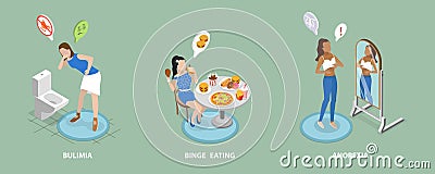 3D Isometric Flat Vector Illustration of Teenages Eating Disorders Vector Illustration
