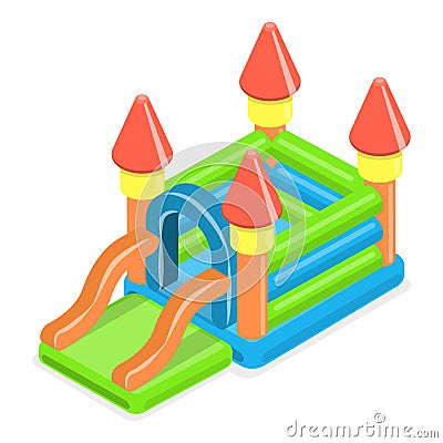 3D Isometric Flat Vector Set of Bouncy Inflatable Castles. Item 2 Vector Illustration