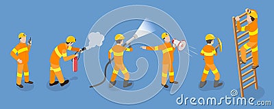 3D Isometric Flat Vector Set of Firefighter Characters Vector Illustration