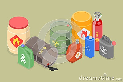 3D Isometric Flat Vector Set of Hazard Toxic Chemical Substances Vector Illustration