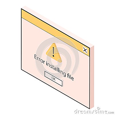 3D Isometric Flat Vector Set of Retro Error Messages. Item 2 Vector Illustration