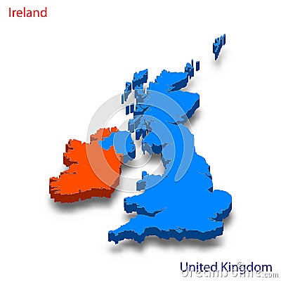 3d isometric map Ireland and United Kingdom relations Vector Illustration