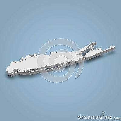 3d isometric map of Long Island is an island in New York Vector Illustration
