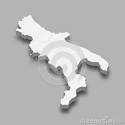 3d isometric map South Region of Italy, Vector Illustration