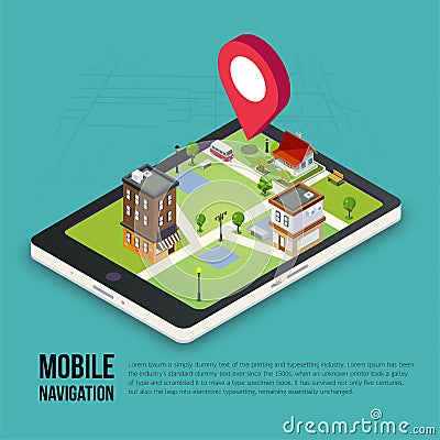 3d isometric mobile GPS navigation concept Stock Photo