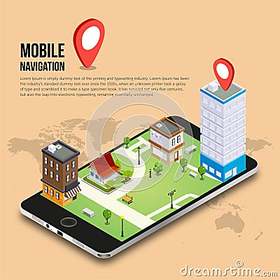 3d isometric mobile GPS navigation concept Stock Photo