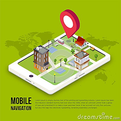 3d isometric mobile GPS navigation concept Stock Photo