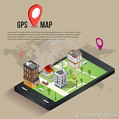 3d isometric mobile GPS navigation concept Vector Illustration