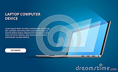 3D isometric perspective open device laptop with glow screen. display computer Stock Photo