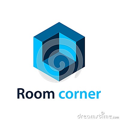 3D isometric room corner blue symbol Vector Illustration