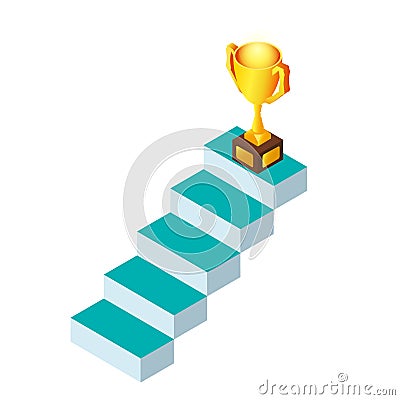 3d Isometric. stairs step to trophy and success. Business success concept. Vector Illustration