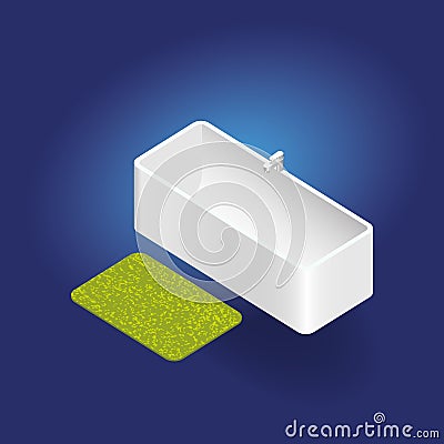 3d isometric vector bathtub with rug Vector Illustration