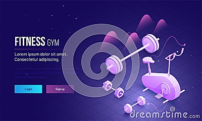 3D isometric view of gym equipments for Fitness Gym concept base Stock Photo