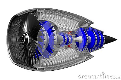 3D jet engine - side view Stock Photo