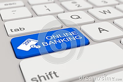 3d - keyboard - online banking - blue Stock Photo