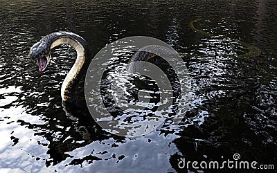 3d King cobra snake on water Cartoon Illustration