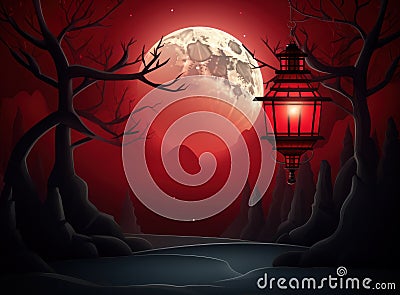 d lantern in the night with moon Stock Photo