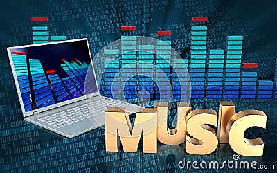 3d laptop computer music sign Cartoon Illustration