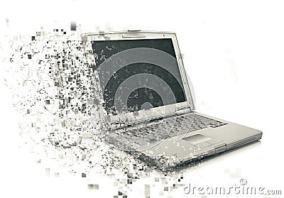 3D laptop with pixelated effect Stock Photo