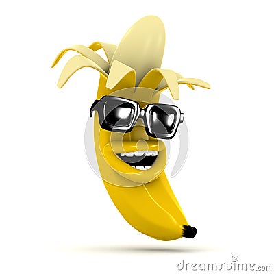 3d Laughing banana wears sunglasses Stock Photo