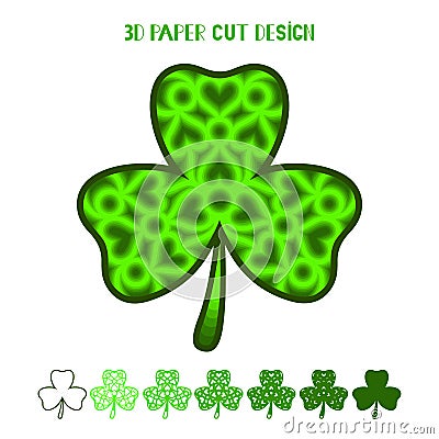 3D layered clover. St. Patrick`s Day. Vector layered mandala symbol Vector Illustration