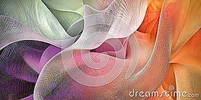 3d layered fabric mesh flowing interconnected multicolour pattern abstract Stock Photo