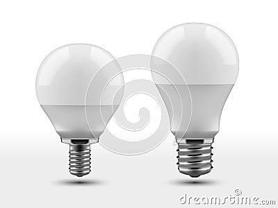 3D LED Light Bulb With Shadow On White Background Vector Illustration